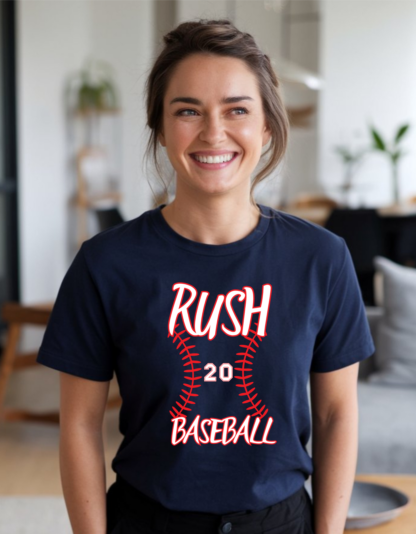 Rush baseball customizable with number navy blue t-shirt